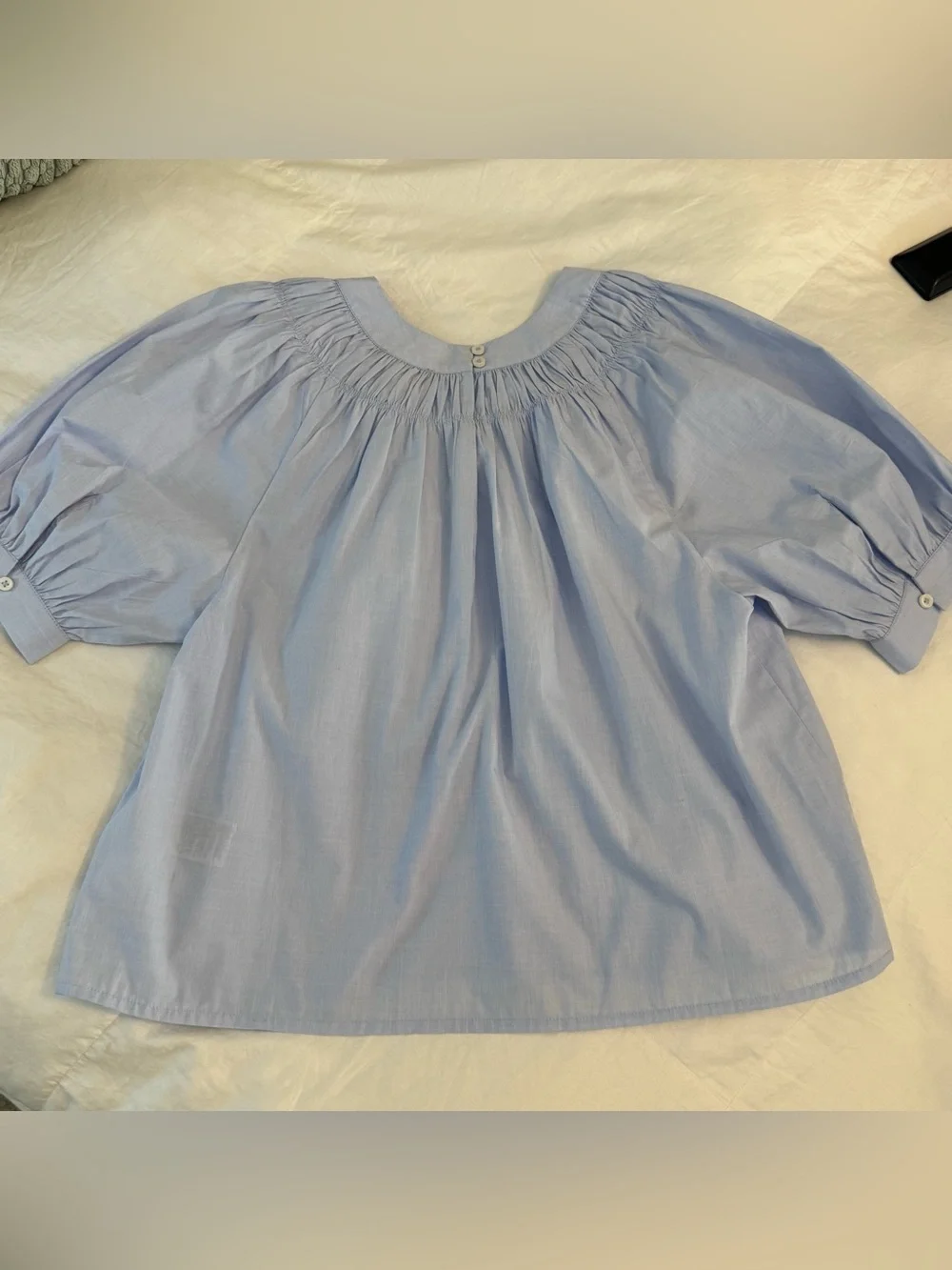 J. Crew Light Blue Smock-neck puff-sleeve top in cotton poplin- Small- like new!